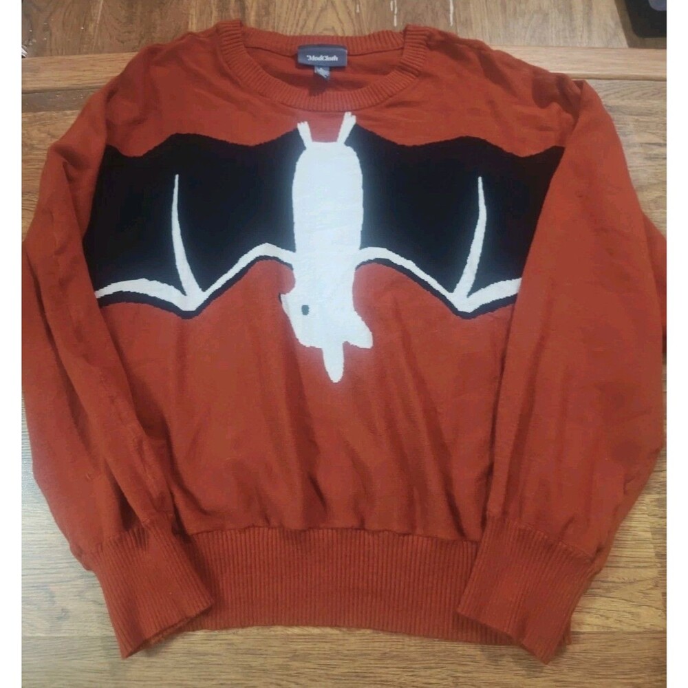 ModCloth Rust Hangin' Around Bat Long Sleeve Sweater Halloween Women's L